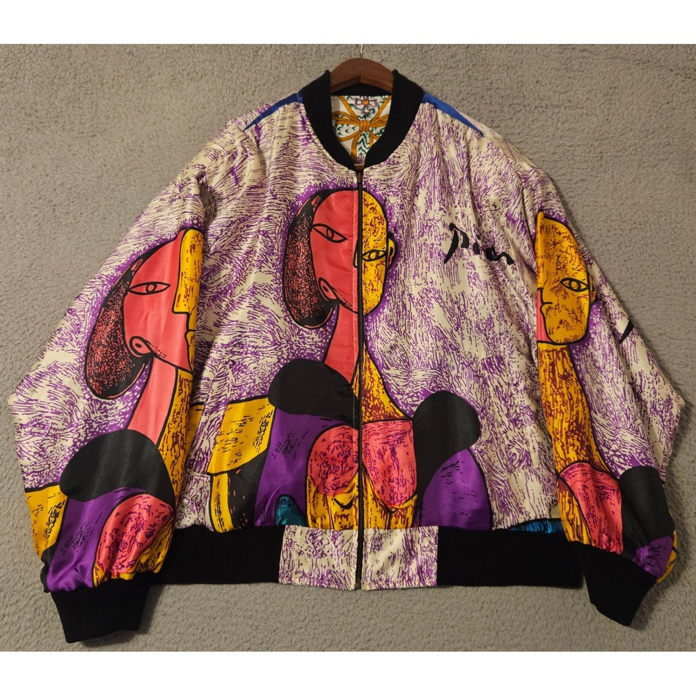 Picasso Jacket Abstract Art to Wear Mens Size Medium Satin Multicolor Reversible - Picture 4 of 8